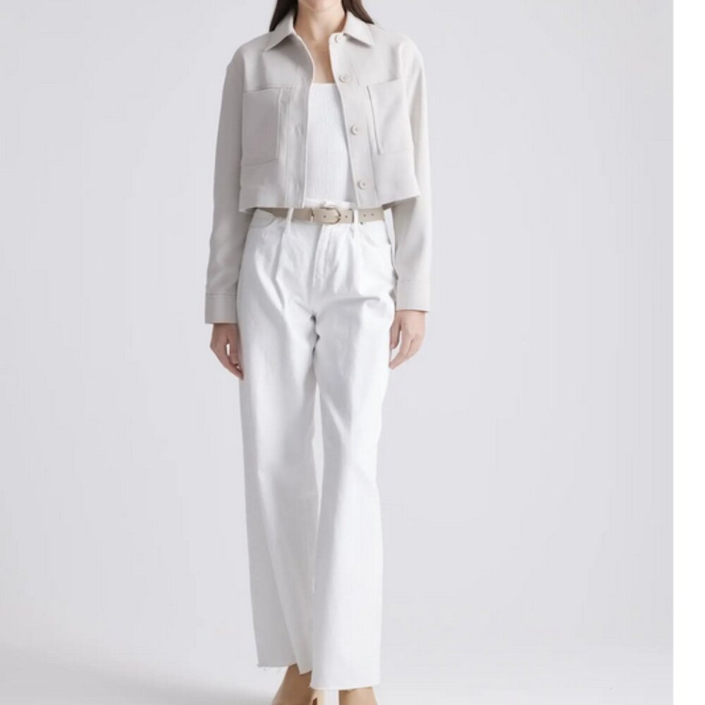 NWT Quince Stretch Crepe Cropped Jacket in Sand Sz XS - Picture 2 of 9